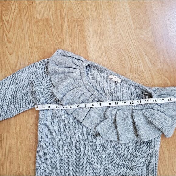 NEW! Rebecca Taylor One Shoulder Ruffle Sweater size Large in Grey - Picture 9 of 12